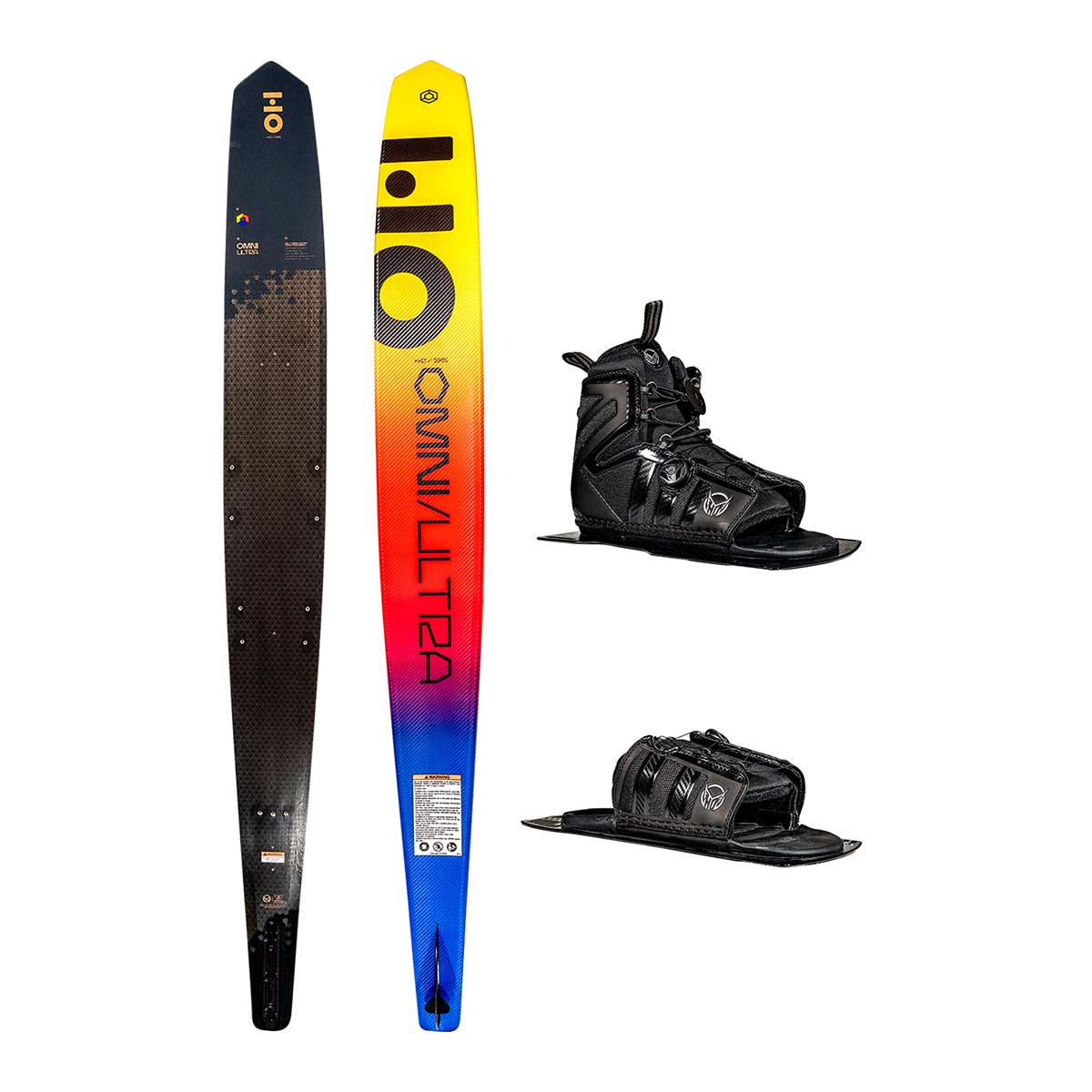 HO Omni Ultra Black Slalom Ski w/ Stance 130 ATOP & Stance Adjustable Rear Toe Plate ATOP